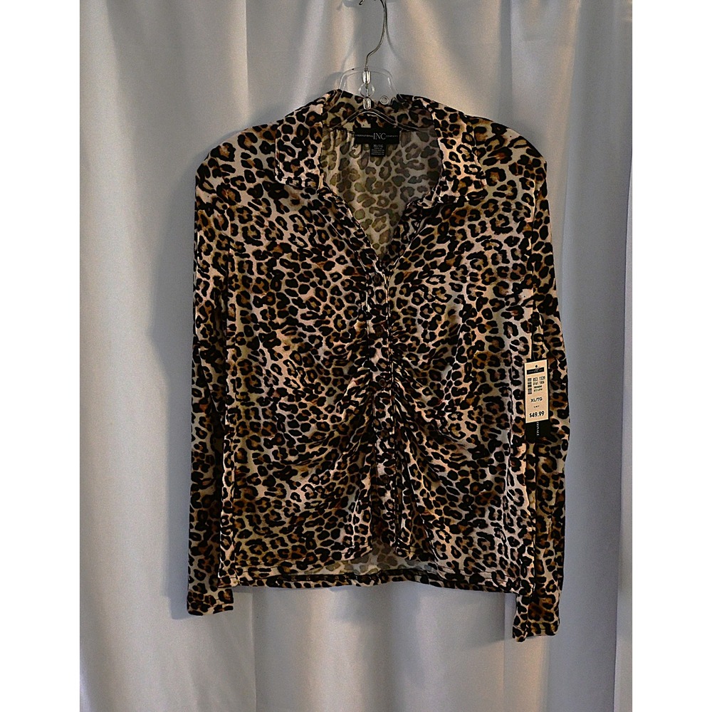 INC Leopard Print Ruched Front Top - Picture 2 of 7